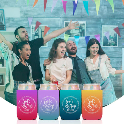 4 Pcs Girl Trip 2026 Can Cooler, Girls Trip Gifts Favors, Cup Sleeves for Cold Drinks Beer, Girls Weekend Gifts, Insulated Can Sleeve for Vacation Camping Party, Drink Cooler for Women Friend