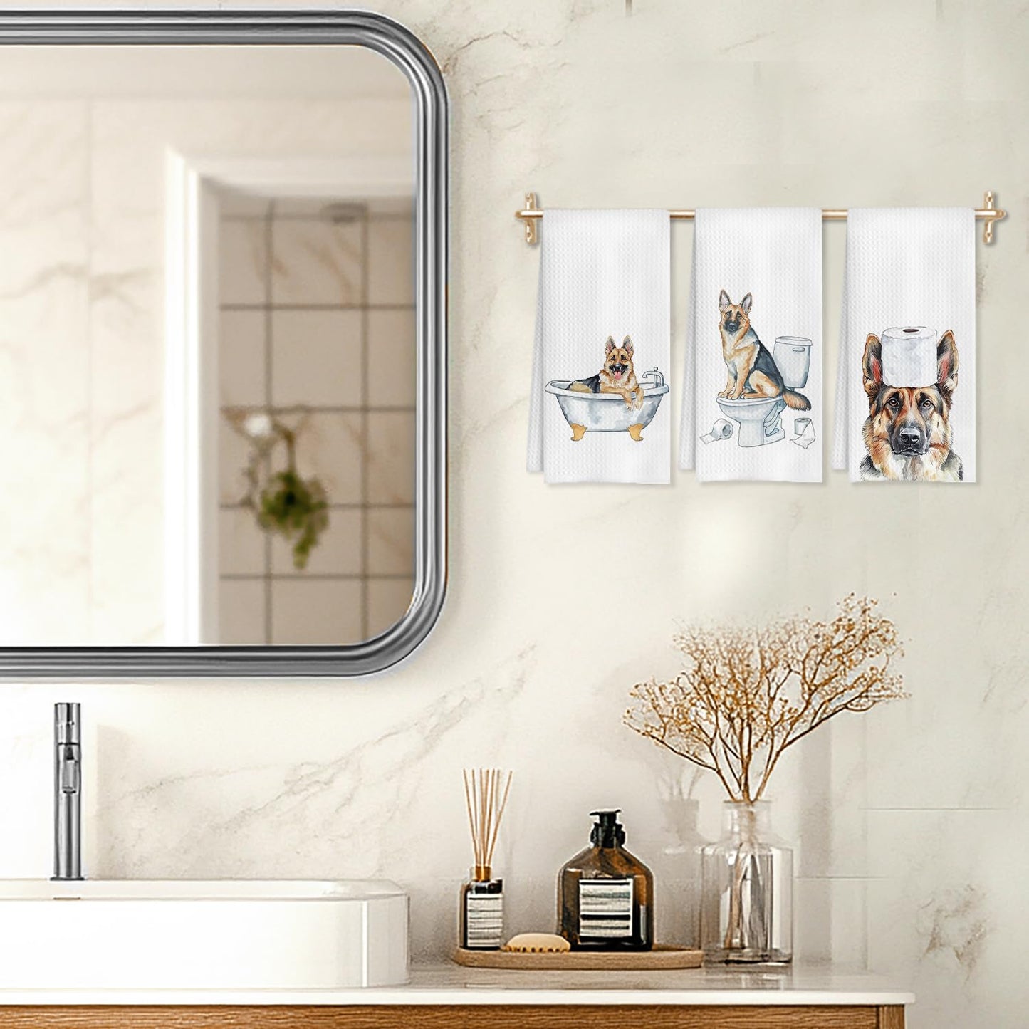 Funny German Shepherd Bathroom Hand Towels Set of 3, German Shepherd Decor Hand Towels for Bathroom, German Shepherd Gifts for Women Men, Gifts for German Shepherd Lovers Owners, 16x24 Inch