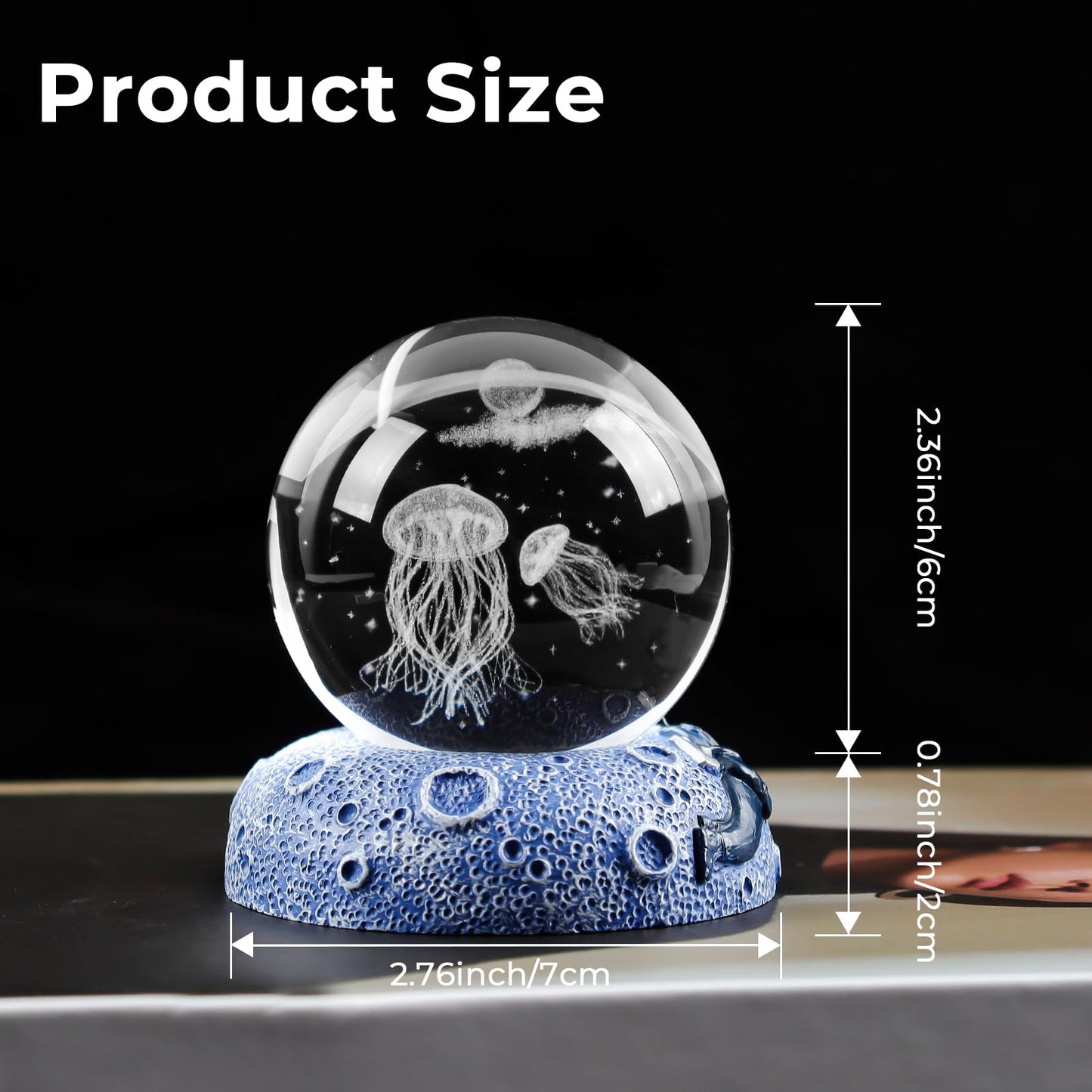 Jellyfish 3D Crystal Ball Decor Figurine, 2.4inch Oceans Glass Ball Gifts for Women, Home Decorative Sculpture Display Keepsakes for Marine Organism Lover