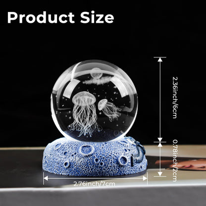 Jellyfish 3D Crystal Ball Decor Figurine, 2.4inch Oceans Glass Ball Gifts for Women, Home Decorative Sculpture Display Keepsakes for Marine Organism Lover