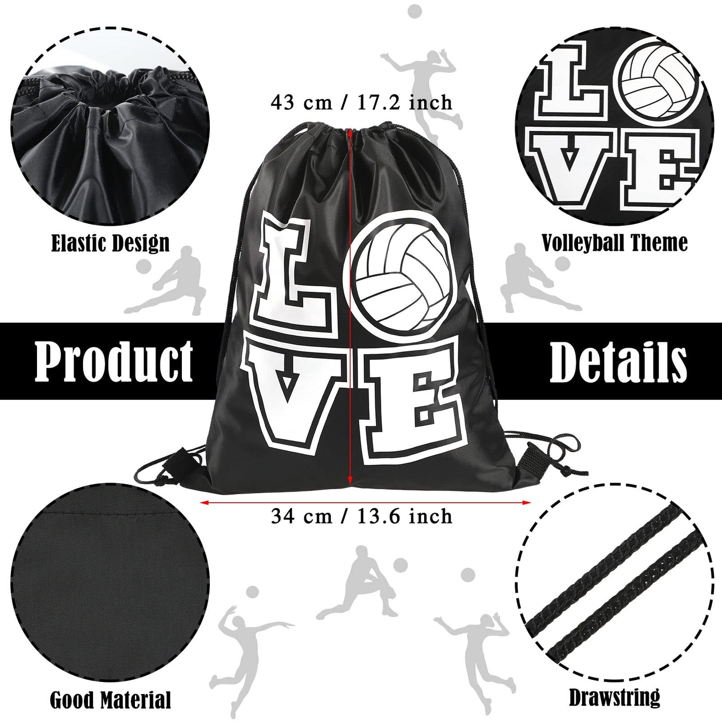 Shappy 20 Pcs Drawstring Bags Bulk Volleyball Cinch Backpack Sport Gifts Bags for Teen Girls, Men Women, 13 x 17 Inch