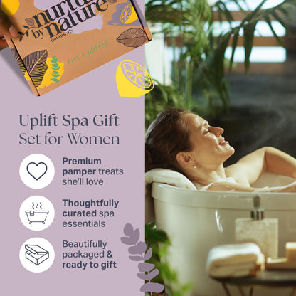 Nurture by Nature RELAX & UPLIFT Spa Kit for Women – Birthday Gifts for Women – 6 Piece Gift Basket with Hand Soap, Body Scrub, Hand Cream & More - Vegan Self Care Kit - Relaxation Gifts for Her