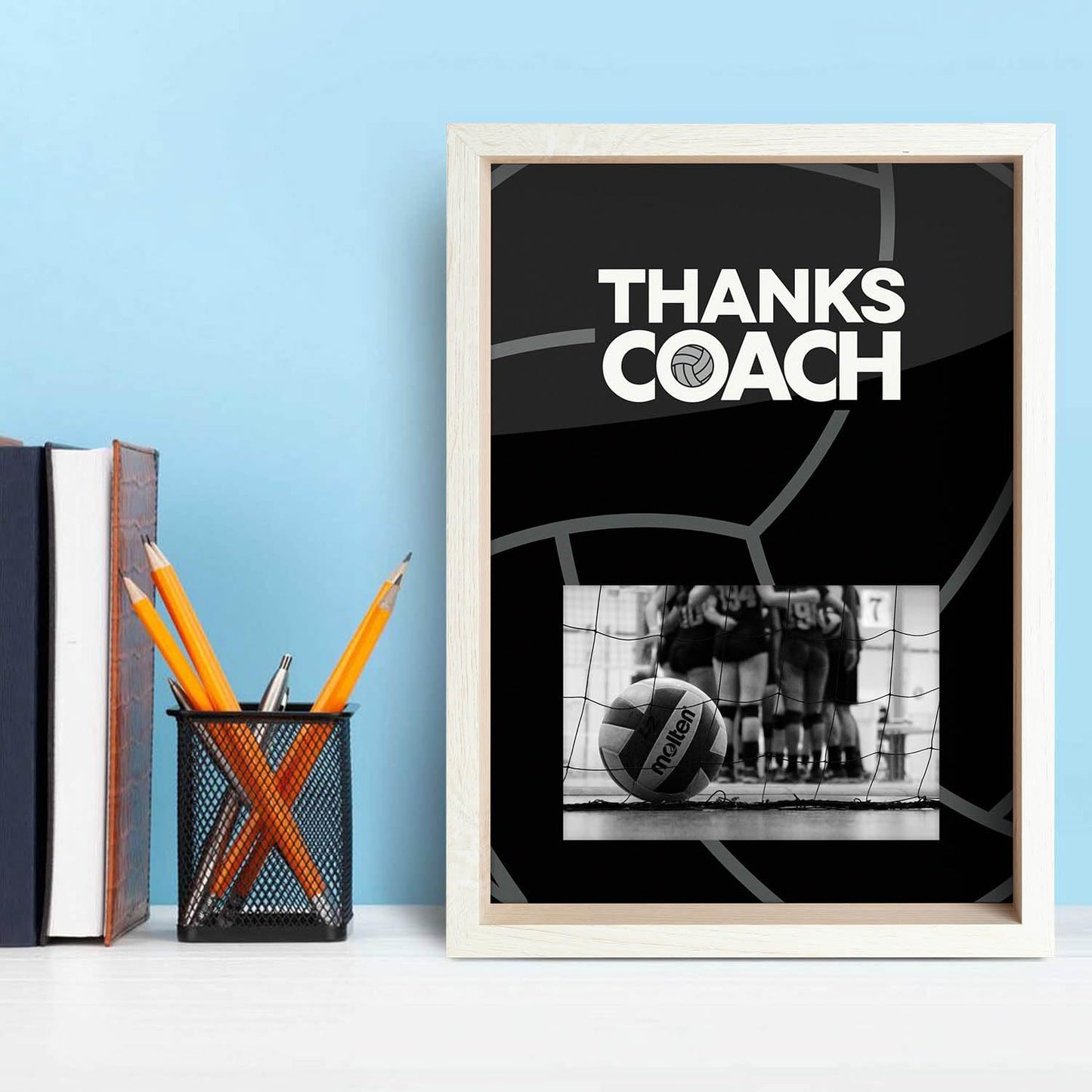 ChalkTalkSPORTS Volleyball Coach Gift Frame - Autograph Ready Volleyball Picture Frame - Holds 4x6 Photo - Desk or Wall Display - Thanks Coach