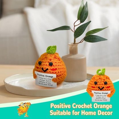 Handmade Positive Orange Crochet Doll with Encouragement Message - I Believe in You Emotional Support Gift - Funny Knitted Stress Relief - Cute Decor, Christmas Birthday Gifts for Friends