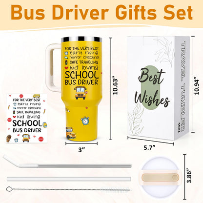 Lifecapido Bus Driver Appreciation Gifts, Best Bus Driver Ever 40oz Tumbler with Greeting Card, Bus Driver Gifts Thank You Gifts Birthday Gifts Christmas Gifts for Bus Driver School Bus Driver, Yellow