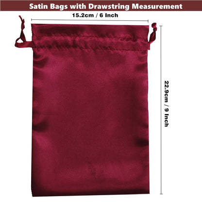 Gbateri Burgundy Satin Bags with Drawstring, 6x9 Inches, 35pcs Party Favor Bags for Baby Shower, Bridal Shower, Christmas
