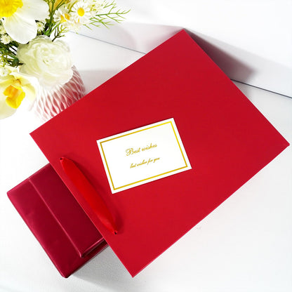 Elegant Red Gift Bag 10.2"x4.7"x12.2" with Ribbon Handles, Includes Card and Tissue Papers, Perfect for Birthdays, Weddings, Parties, Holidays, Baby Shower