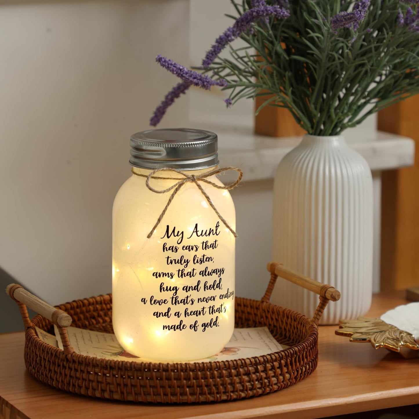 Maracco Mothers Day Aunt Gifts from Niece Nephew, Mason Jar Night Lights Birthday Gifts for Aunts, Auntie Gift Ideas, Best Aunt Ever Gift, Great Favorite Auntie Mason Jar (30oz)
