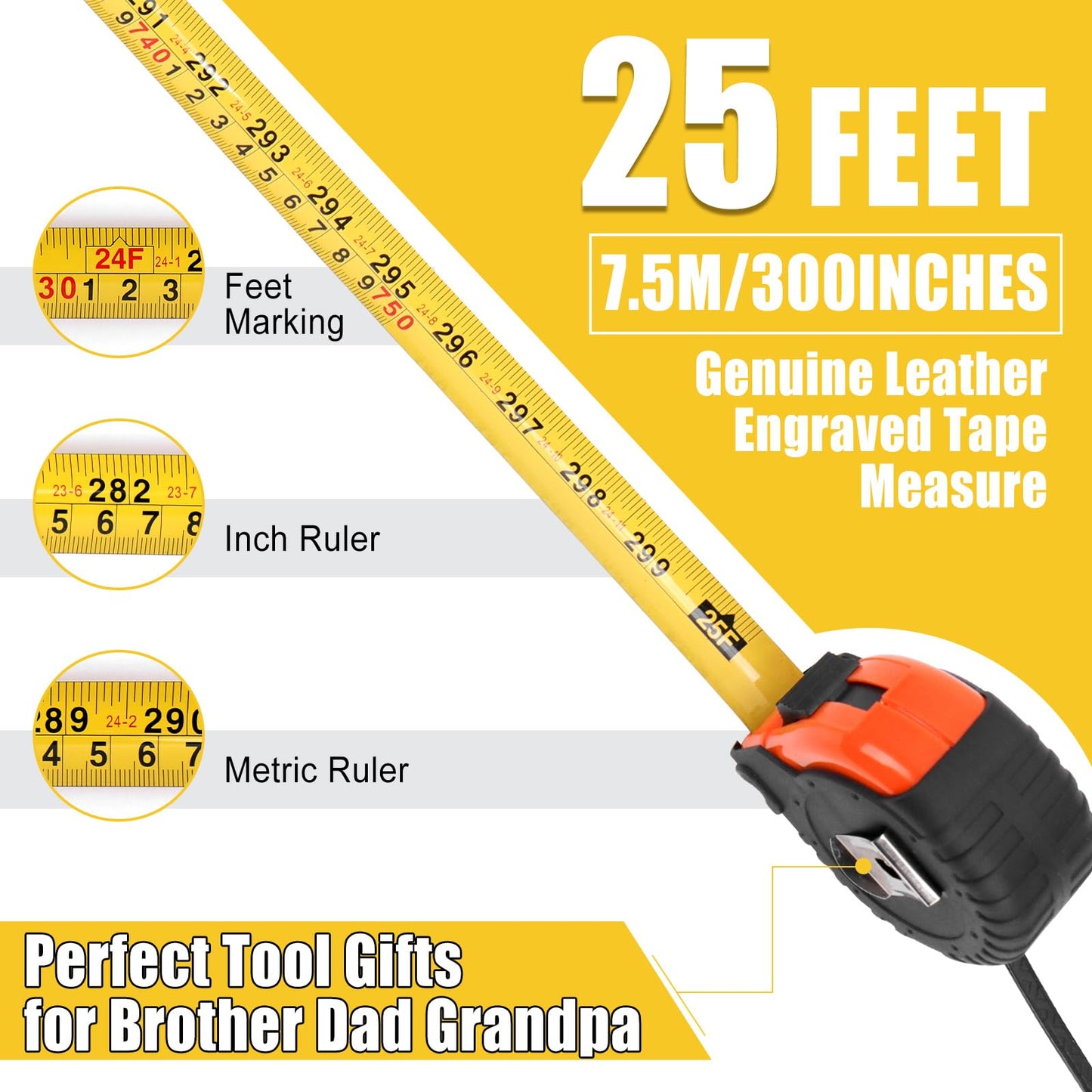 Gifts for Brother, Gifts for Men Genuine Leather Engraveda 25 FT Tape Measure, Stocking Stuffers for Men Brother Gift from Sister Best Gifts for Adult Brothers