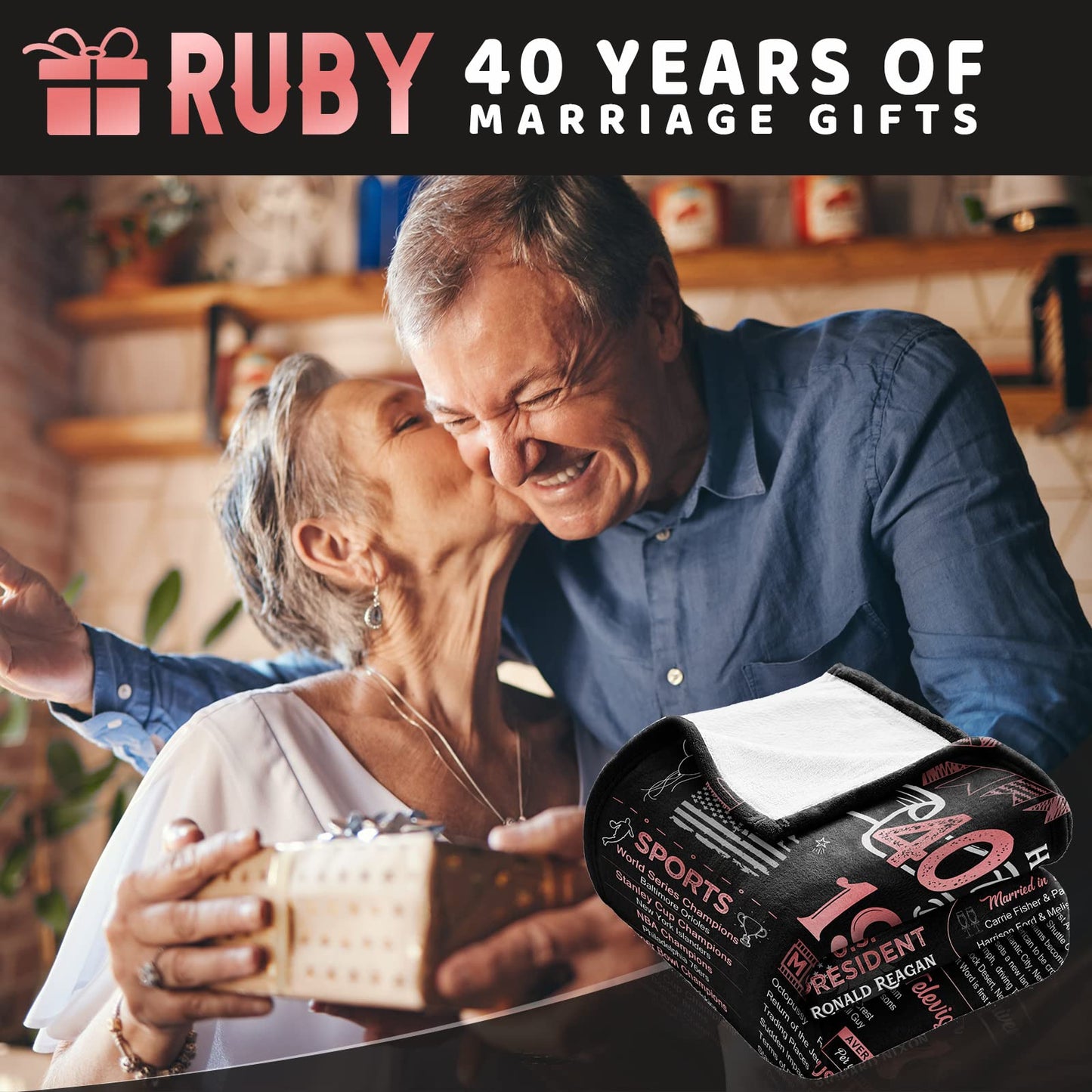 40th Anniversary Blanket Gifts Gift for 40th Wedding Anniversary Ruby Wedding Forty Years of Marriage Gifts for Couple Wife Husband Dad Mom Parents Back in 1986 Throw Blanket 60Lx50W Inch