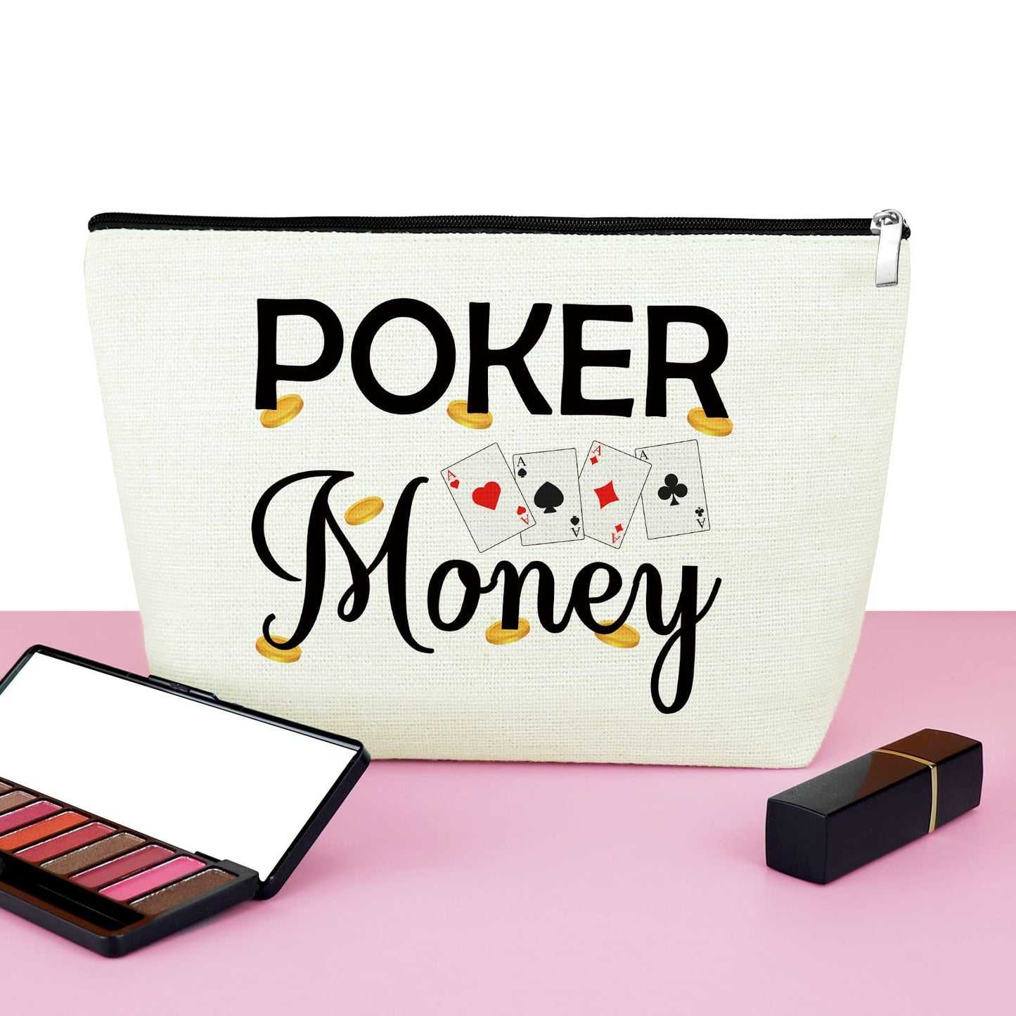 Mxrymvu Funny Casino Lover Gift Poker Money Cosmetic Bag for Women Gambler Makeup Bag Christmas Birthday Present for Gambler Friends Her Retirement Present for Grandma Travel Makeup Pouch