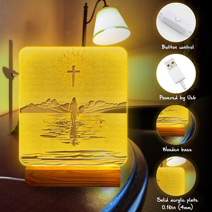 Christian Mom Gift – LED Night Light with Jesus and Cross Design – Mother's Day for Christian Mom – USB Powered Lamp – Wooden Base – Inspirational Christian Home Decor and Encouragement Gift