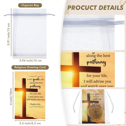 Relaxweex 24 Set Mini Christian Compass Christian Gift for Men Compass with Cards and White Drawstring Organza Bag Bible Scripture Cards Religious Gifts for Men Graduation Gift Wedding
