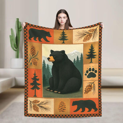 Cabin Bear Blanket Farmhouse Bear Throw Blanket Wildlife Bears Soft Cozy Fleece Fuzzy Plush Flannel Blankets Gifts for Women Girls Men Boys Kids Teens Adults 50"X40"