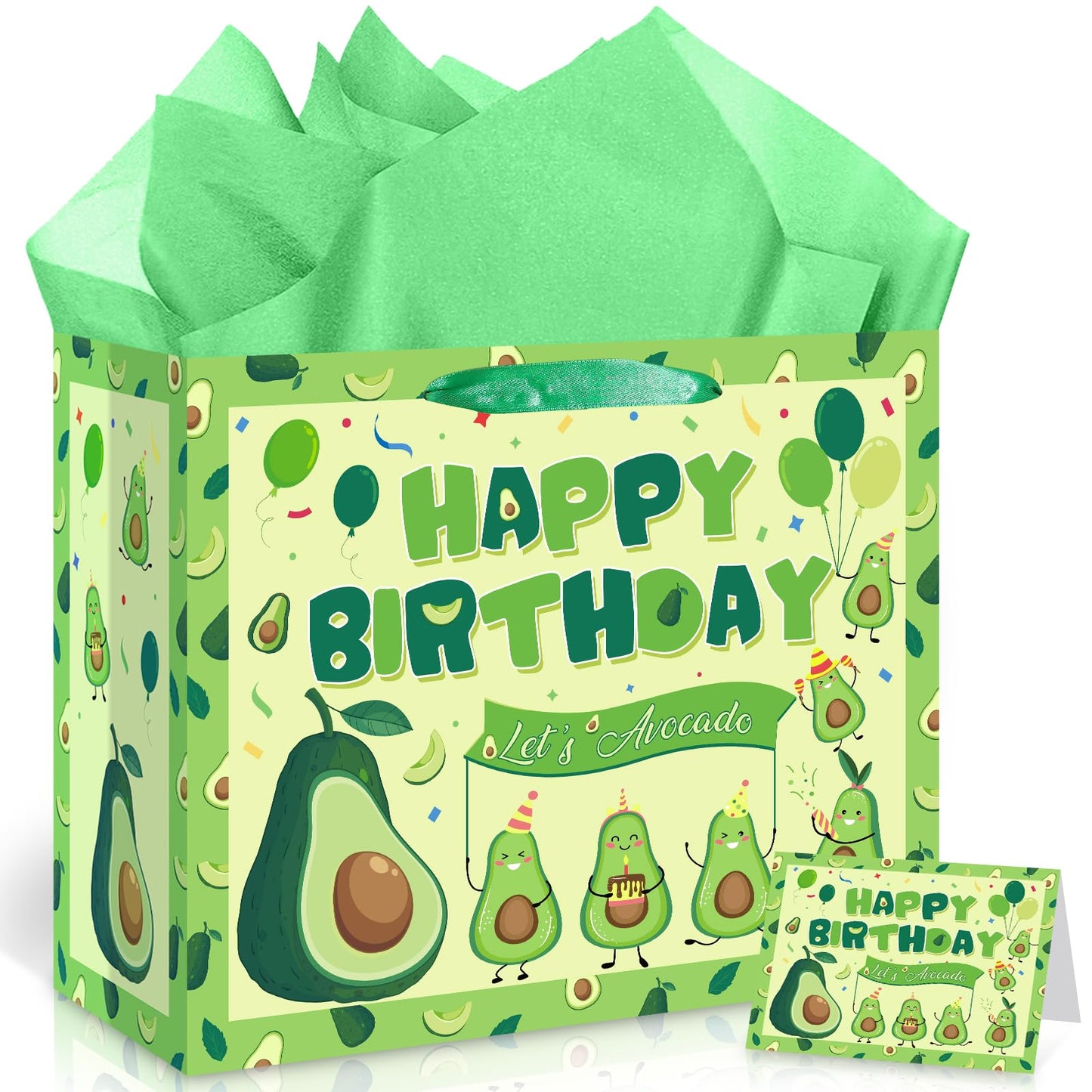 Yomaiha Avocado Birthday Gift Bag Fruit Avocado Gift Bag with Avocado Birthday Wrapping Paper and Card for Avocado Fruit Decorations Birthday Party Supplies