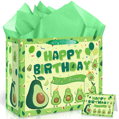 Yomaiha Avocado Birthday Gift Bag Fruit Avocado Gift Bag with Avocado Birthday Wrapping Paper and Card for Avocado Fruit Decorations Birthday Party Supplies