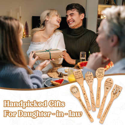 Mothers Day Gifts for Daughter in Law - Daughter in Law Themed Bamboo Spoons Set, Daughter in Law Birthday Gifts with Engraved Quotes, Idea Kitchen Spoons, Daughter in Law Birthday Gifts