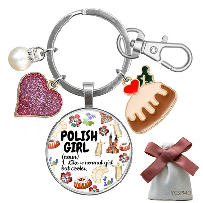 Polish Gifts Poland Lover Keychain for Christmas Graduation Birthday Retirement Poland Vacation Souvenir for Women Kids Mom Girl Trip Pierogi Theme Travel Jewelry Funny Polish Landmarks Keyring