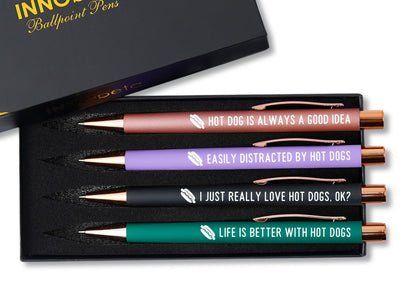 InnoBeta Hot Dog Gifts, A Gift Idea for Hotdog Lovers on Christmas, Birthday, Ballpoint Pen Set of 4