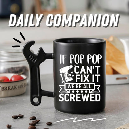 Onebttl Pop Pop Gifts From Grandkids Coffee Mug with Wrench Handle - Grandpa Funny Ceramic Mug, 13.5oz/400ml