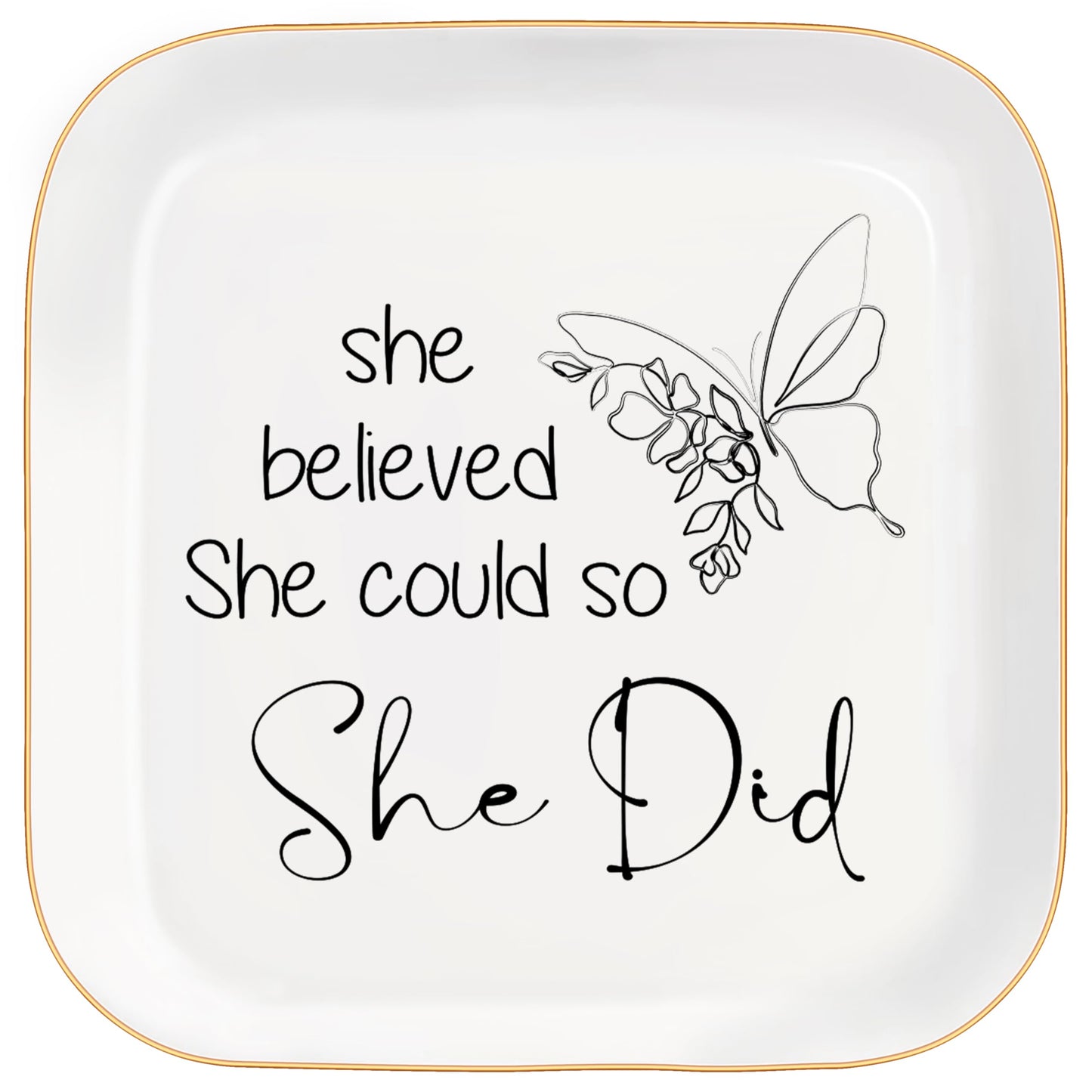 Congratulations Gifts for Women, College Graduation Gifts for Her New Job Gifts - She Believed She Could Jewelry Tray Ceramic Trinket Dish Inspirational Promotion Gift for Coworker