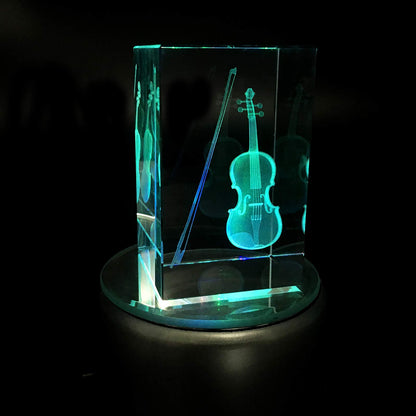 XINDAM 3D Violin Paperweight Laser Etched in Crystal Glass Cube Music for Graduation Christmas Birthday Valentine's Day