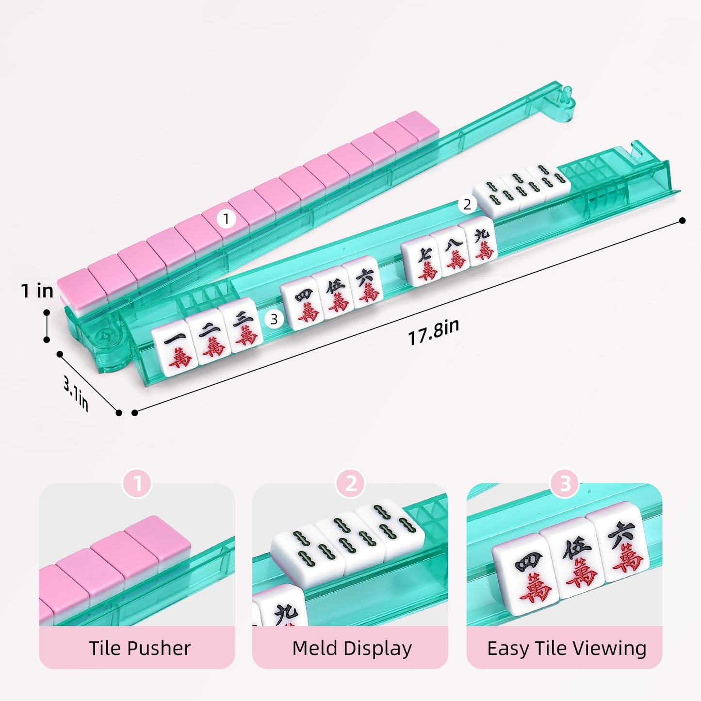 Non-Slip Mahjong Racks with Pushers, 4-Pack Clear Acrylic Racks, American Mahjong Accessories, Gift-Ready Mahjong Gifts (Clear)