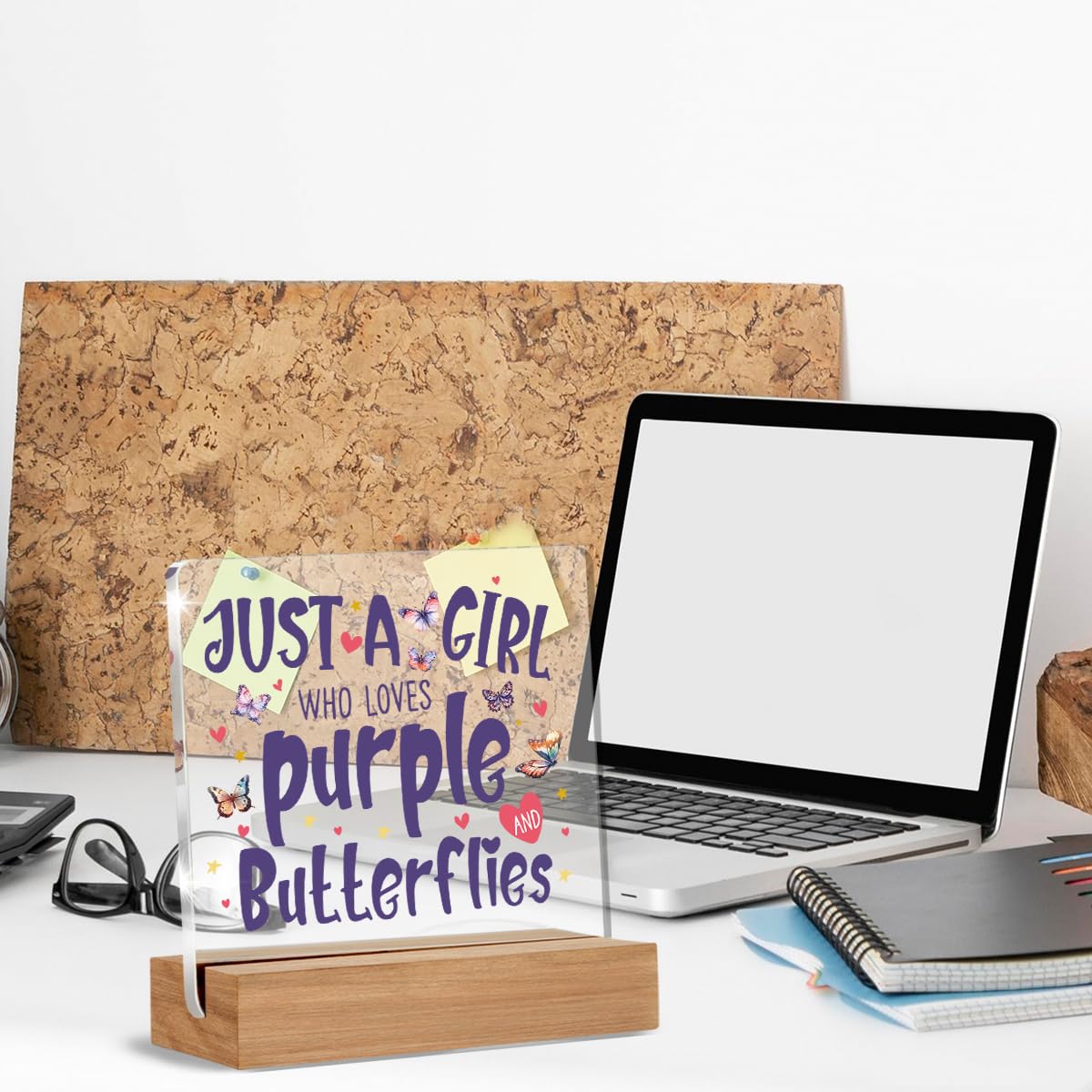 Purple Butterfly Gifts for Women Butterfly Lovers, Birthday Gifts for Friends Coworker, Just A Girl Who Loves Purple Butterflies Acrylic Plaque Desk Signs Decor 4 × 4 Inches