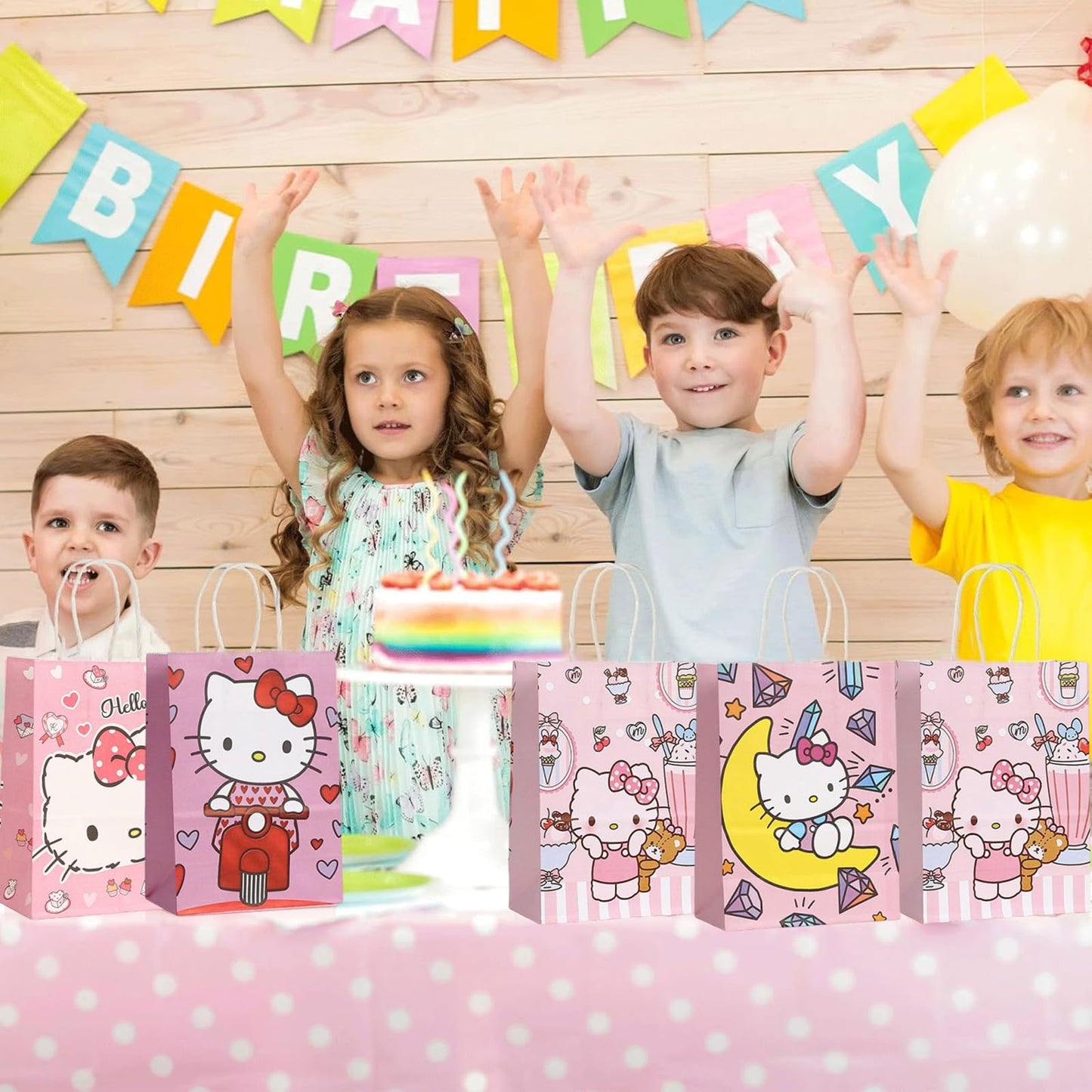 Cute Birthday Party Supplies, 12 Pcs Party Favor Bags, Candy Goodie Treat Bags with Handle, Cartoon Birthday Party Decorations (B)