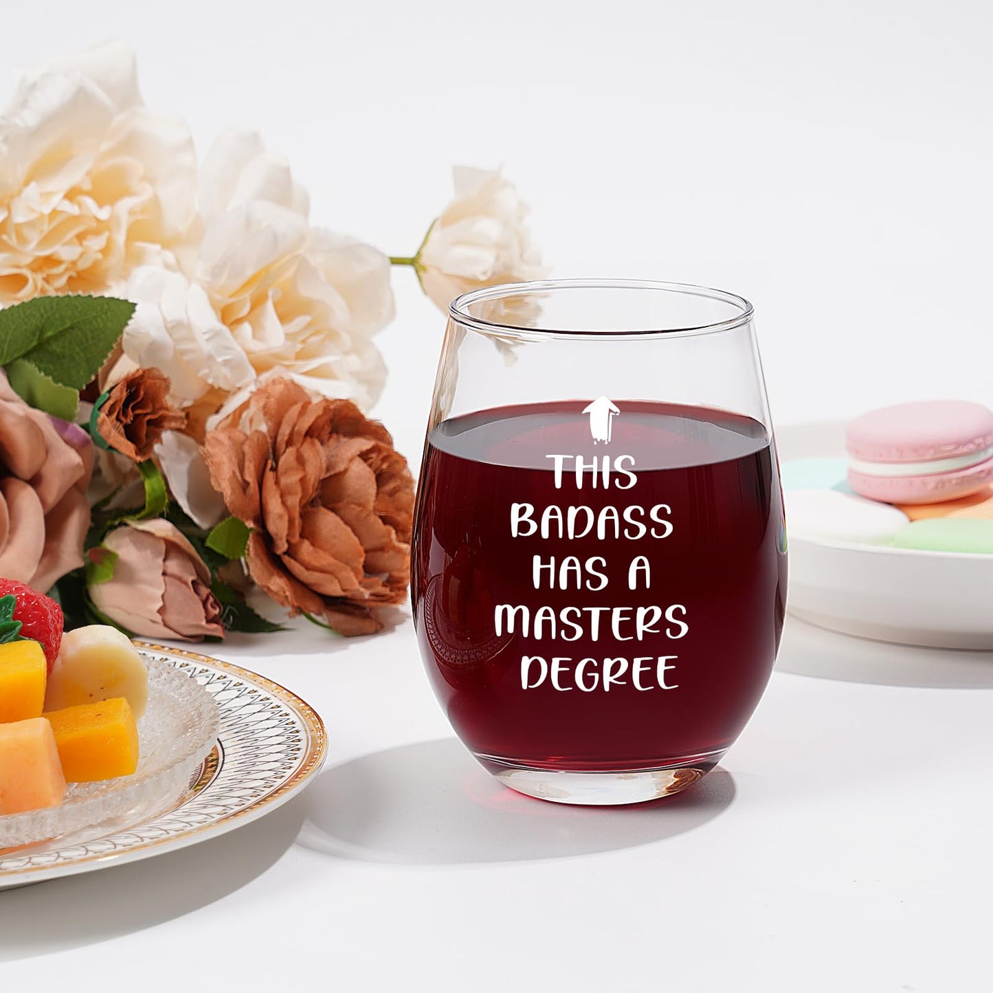 Futtumy Graduation Gifts, This Badass Has a Masters Degree Stemless Wine Glass for Her Women Sister Friends Graduates School Students Congrats Grad Party, Masters Degree Graduation Gifts for Her, 17Oz