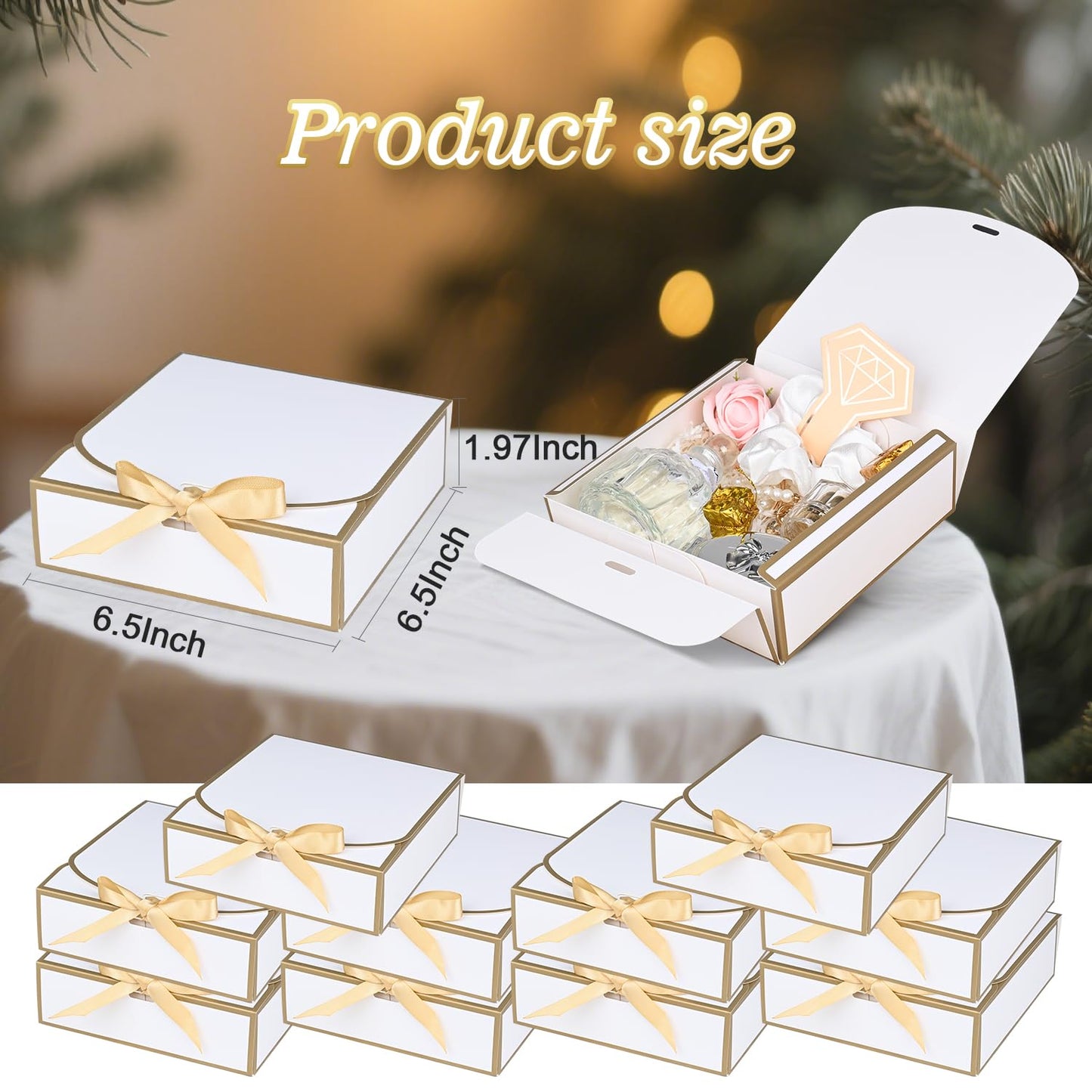 10Pack Small Gift Boxes, 6.5''x6.5''x2'' White Gift Boxes with Ribbon, Small Boxes for Gifts Birthday Wedding Party Valentine's Day Mother's Day