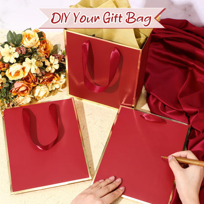 Yeaqee 10 Pack Metallic Paper Gift Bags with Handle Tissue Paper Thank You 5 Senses Gift Bag for Birthday Wedding Baby Shower Groomsmen Bridal Graduation Party Favor 9 x 7 x 3.15''(Burgundy,Gold)
