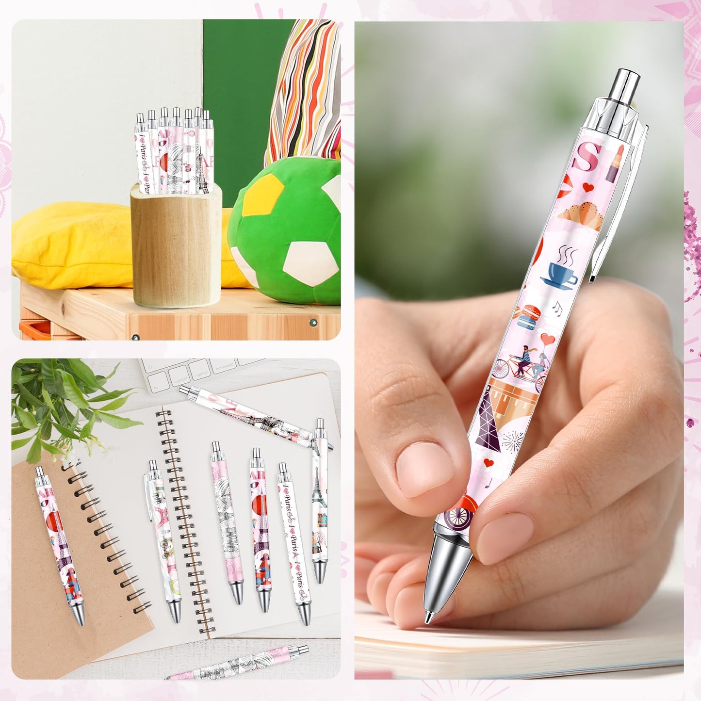Wxiben Paris Ballpoint Pens Set - 24PCS City Travel Souvenirs Gifts French Paris Pen Eiffel Tower Smooth Writing Ballpoint Bulk for Women Girls Teacher Traveler Office School Supplies Party Gift