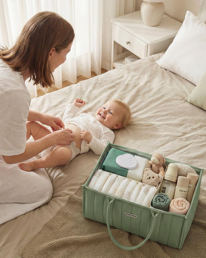 Blissful Diary Baby Diaper Caddy Organizer, Stylish Storage Basket for Newborn Essentials and Diaper Station, Gift for Baby Shower and Registry Must-Have, Sage Green