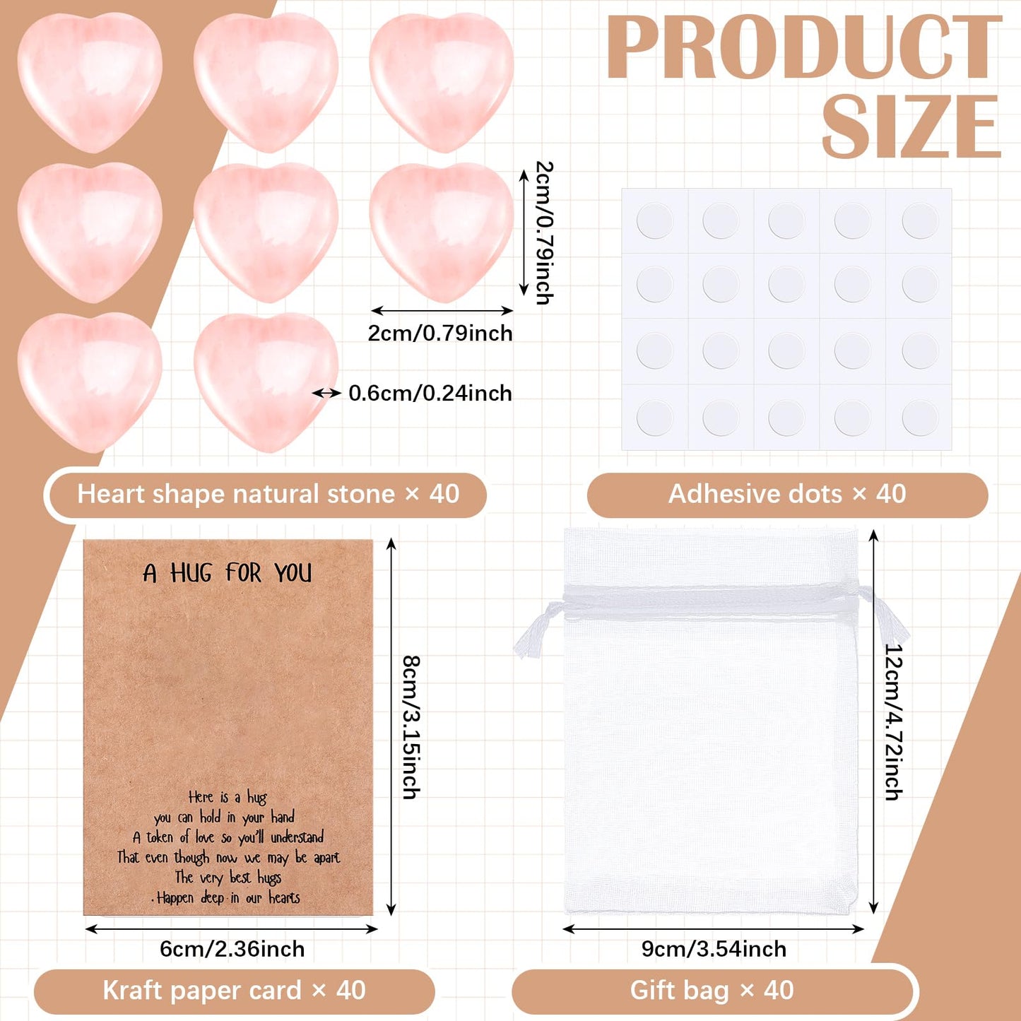 Motiskyy 40 Sets Pocket Hug Token Hug Small Gift Bulk Cards with Heart Shape Natural Stones Keepsake Exchange Relationship Cards for Colleagues Family Distance Social Celebration(Cute)