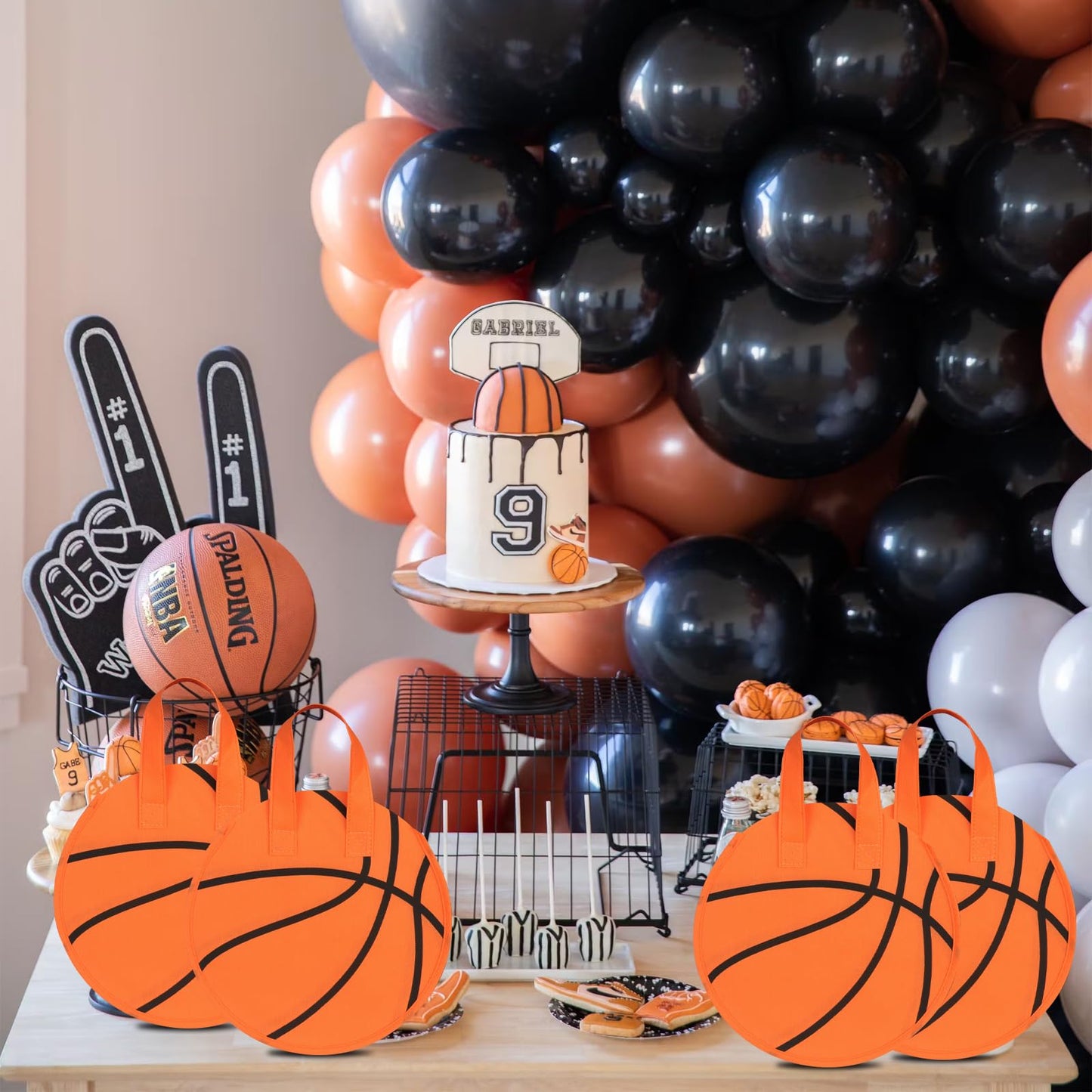KERINGO 16 PCS Basketball Party Favor Bags Ball Themed Goodie Candy Snacks Bag Basketball Gift Bags Non Woven Gift Bags for Kids Adults Sport Party Supplies