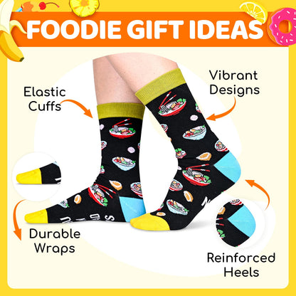 HAPPYPOP Food Gifts for Men Women - Funny Unisex Pickle Ramen Noodle Socks 2 Pack