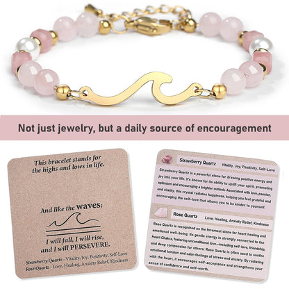 Quietsun Teens Girl Gift Teenage Her Women Birthday Gifts Ideas 12 14 16 Year Old Rose Quartz Protection Wave Bangle Bracelet Christmas Stocking Stuffers Valentines Day Easter