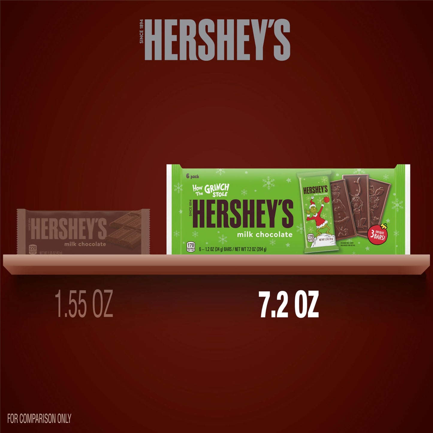HERSHEY'S Grinch Milk Chocolate, Christmas Candy Bars, 1.2 oz (6 Count)