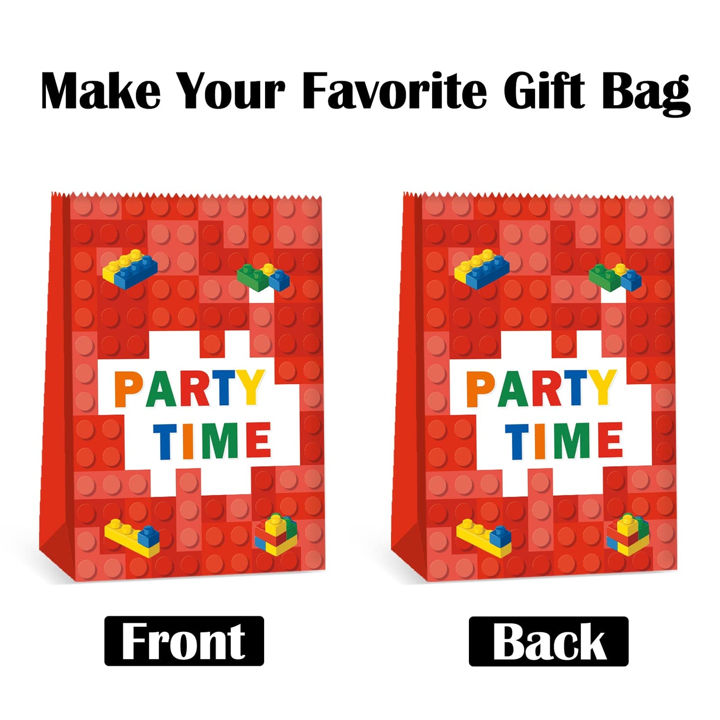 24Pcs Building Block Favor Bags Bricks Candy Treat Paper party Bags Goodie Gift Bags for kids Birthday Party Decoration Supplies