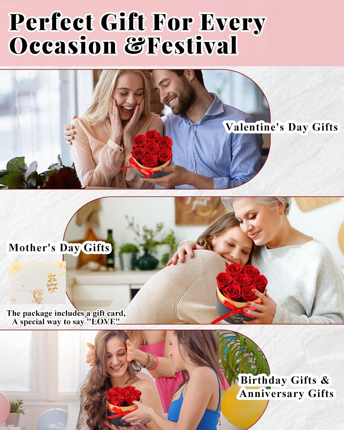 Changshunqi Forever Flowers Preserved Roses in a Box - 7 Preserved Flowers in a Box Last 2-3 Years, Rose Forever Birthday Flower Gifts for Women Her Wife Anniversary Mothers Rose Gift for Her