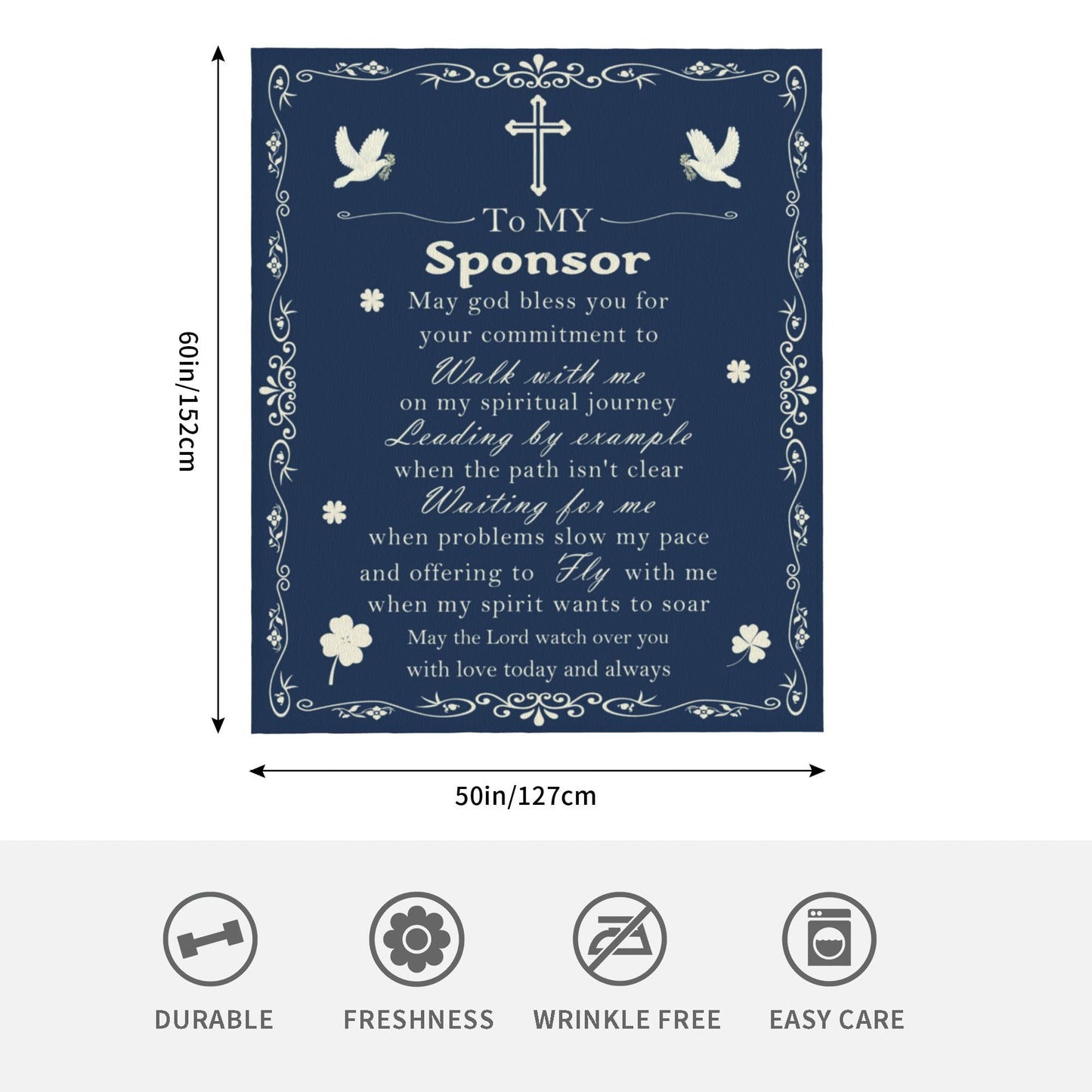 Confirmation Sponsor Gifts for Women/Men, Christian Religious Thank You Gifts for Confirmation Sponsor Gift Blanket 60"X50" with Blessing and Appreciation Words, Dark Blue Catholic Blanket