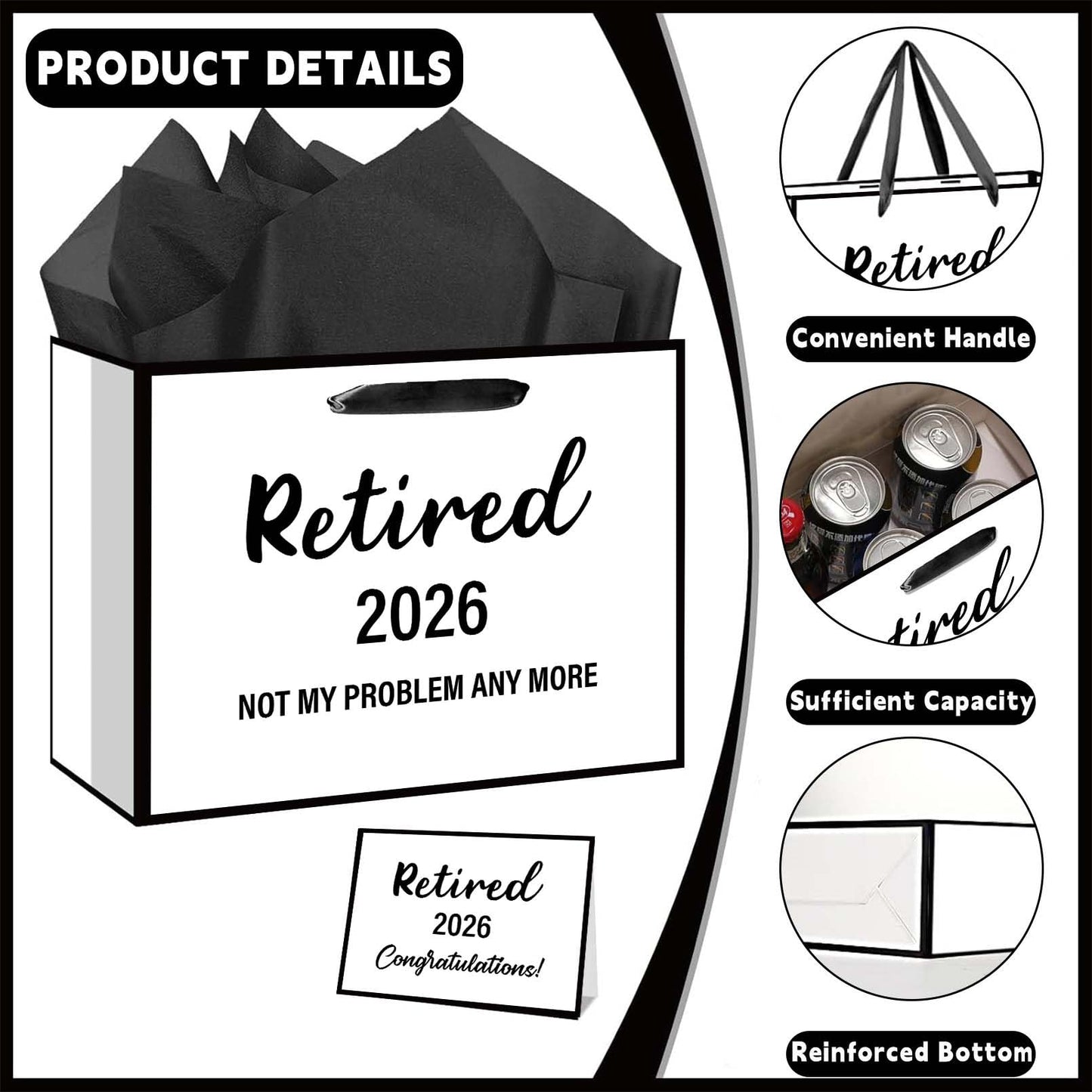 RTMISA 2026 Retirement Gift Bag with Tissue Paper and Greeting Card 2026 Retired Gifts Wrapping Bag for Women Men Coworker Teacher, Retirement Party Decorations Supplies