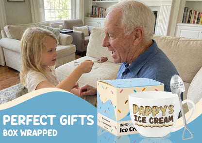 InnoBeta Pappy Gifts, Fathers Day Gift Ice Cream Bowl Scoop Shovel Spoon Set, Pappy Ice Cream Gift from Grandkids Grandchildren, Ideal Xmas Birthday Father's Day Grandpa Present