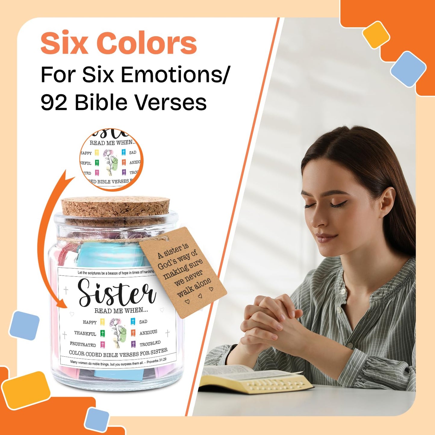 NewEleven Inspirational, Birthday Gift For Sister, Sisters In Law, Soul Sis - Sisters Gifts From Sister, Brother, Friend, Family - Bible Verse Jar