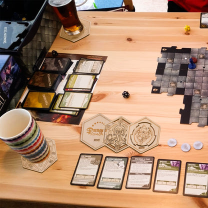 DND Decorative Wood Coasters Cool & Unique Table Mug Cup Mats Laser Engraved with Dragon, D20 and Cthulhu (Set of 5)