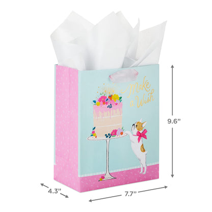 Hallmark 9" Medium Birthday Gift Bag with Tissue Paper (Make a Wish Cake and Pug Puppy)