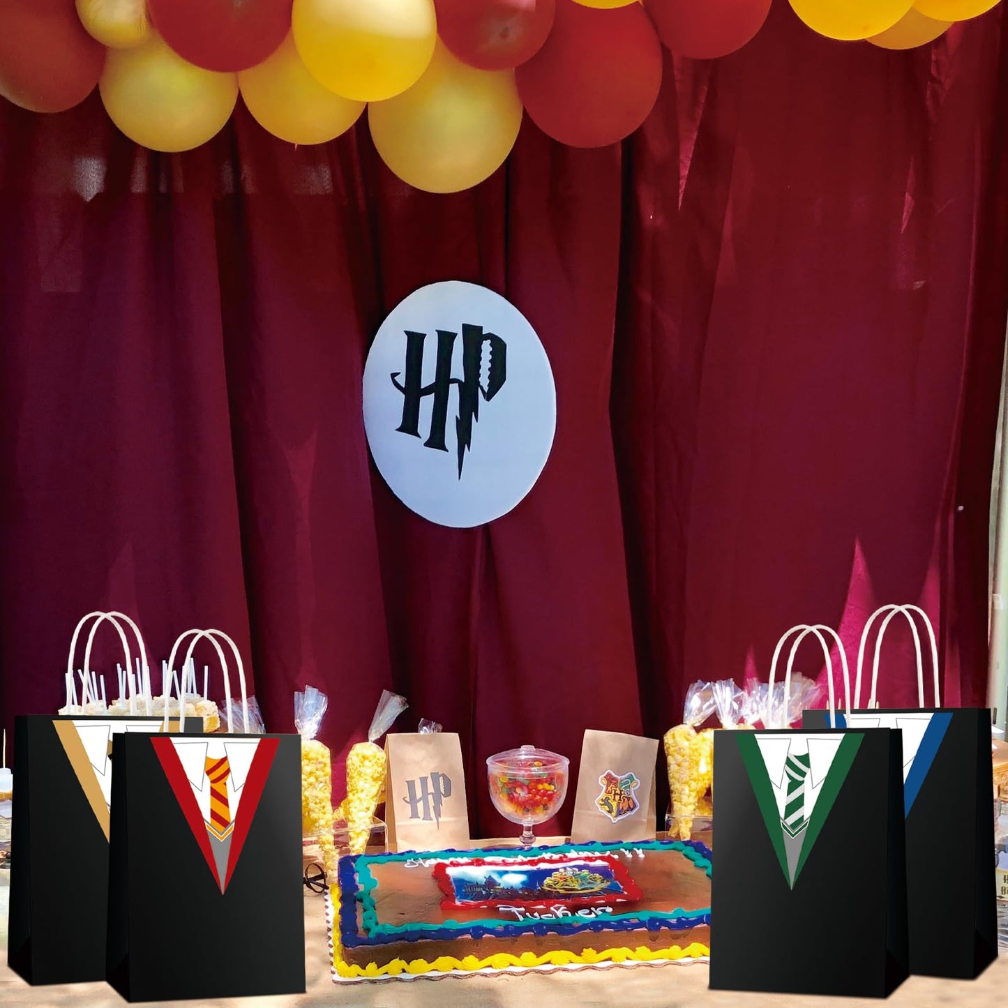 BCHOCKS 16 PCS Magical Wizard School Party Gift Bags - Blue, Purple, Pink, Black - 5.9*3.2*8.3 inches - Letter Print - Birthday & Magical Wizard School Party Occasion