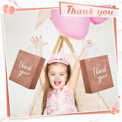 Sweetude 30 Pcs Thank You Gift Bags with Handles, Reusable Non Woven Foldable Goodie Bags Bulk for Graduation Teacher Appreciation Wedding Bridesmaid Favors(10 x 8 x 4 Inch,Rose Gold)