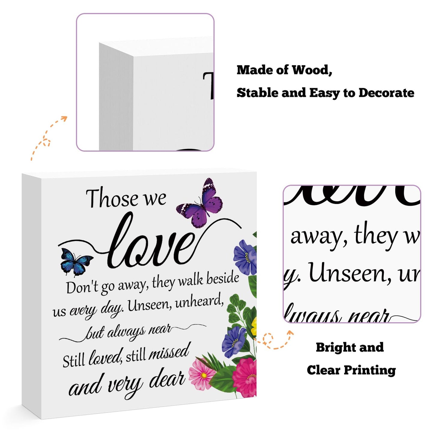 Sympathy Bereavement Gift Memorial Keepsake Wood Box Sign Desk Decor Grief Gift Memorial Gift for Loss of Mom Dad Grandma Grandpa Friend Husband Wife Condolence Remembrance Gift
